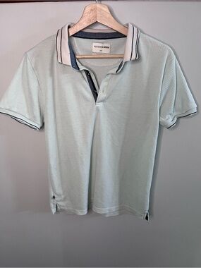 Hudson & Barrow Mens Waffle Knit Polo Shirt Mint Green Short Sleeve Small